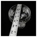 Antique French Lead Crystal Stemmed Candy Dish with Floral Etching