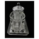 Pressed Glass Creamer, Sugar Bowl with Lid, and Tray Set
