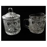 Pressed Glass Creamer, Sugar Bowl with Lid, and Tray Set