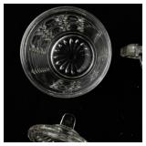 Pressed Glass Creamer, Sugar Bowl with Lid, and Tray Set