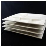 Set of 4 White Square Sectioned Dinner Plates