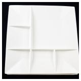 Set of 4 White Square Sectioned Dinner Plates