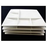 Set of 4 White Square Sectioned Dinner Plates