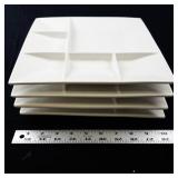 Set of 4 White Square Sectioned Dinner Plates
