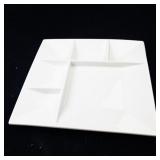 Set of 4 White Square Sectioned Dinner Plates