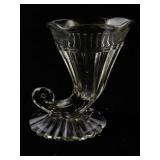 Vintage Clear Glass Cornucopia Vase with Ribbed Design