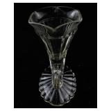Vintage Clear Glass Cornucopia Vase with Ribbed Design