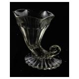 Vintage Clear Glass Cornucopia Vase with Ribbed Design
