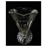 Vintage Clear Glass Cornucopia Vase with Ribbed Design