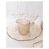 Vintage Pink Depression Glass Tableware Set with Plates, Creamer, Sugar Bowls and Divided Tray
