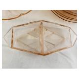 Vintage Pink Depression Glass Tableware Set with Plates, Creamer, Sugar Bowls and Divided Tray
