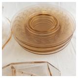 Vintage Pink Depression Glass Tableware Set with Plates, Creamer, Sugar Bowls and Divided Tray