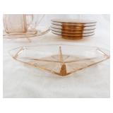 Vintage Pink Depression Glass Tableware Set with Plates, Creamer, Sugar Bowls and Divided Tray