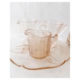Vintage Pink Depression Glass Tableware Set with Plates, Creamer, Sugar Bowls and Divided Tray