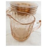 Vintage Pink Depression Glass Tableware Set with Plates, Creamer, Sugar Bowls and Divided Tray