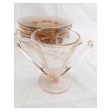 Vintage Pink Depression Glass Tableware Set with Plates, Creamer, Sugar Bowls and Divided Tray