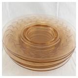 Vintage Pink Depression Glass Tableware Set with Plates, Creamer, Sugar Bowls and Divided Tray