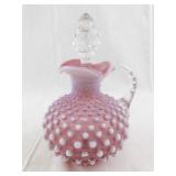 Victorian Pink Opalescent Hobnail Glass Cruet with Stopper - Cracked Spout