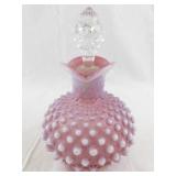 Victorian Pink Opalescent Hobnail Glass Cruet with Stopper - Cracked Spout