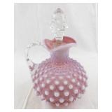 Victorian Pink Opalescent Hobnail Glass Cruet with Stopper - Cracked Spout