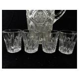 Vintage Pressed Glass Water Pitcher with 4 Matching Tumblers
