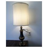 Vintage Brass and Black Table Lamp with Pleated Shade