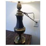 Vintage Brass and Black Table Lamp with Pleated Shade