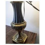 Vintage Brass and Black Table Lamp with Pleated Shade