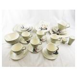 REDWING "Capistrano" Textured Sage Green Ceramic Tea Set with Bowls, Cups, Creamer, and Sugar Shaker - 11 Pieces