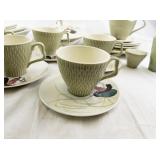 REDWING "Capistrano" Textured Sage Green Ceramic Tea Set with Bowls, Cups, Creamer, and Sugar Shaker - 11 Pieces