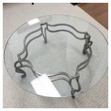 Round Glass Top Coffee Table with Ornate Metal Base