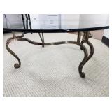 Round Glass Top Coffee Table with Ornate Metal Base