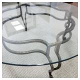 Round Glass Top Coffee Table with Ornate Metal Base