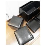 Black Faux Leather Storage Ottoman with Removable Lids and Stools