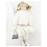Heritage Mint Collection Porcelain Doll with Blonde Hair and Victorian Dress