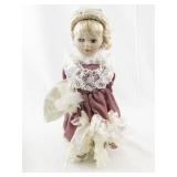 Victorian Style Porcelain Doll with Lace Dress and Bonnet
