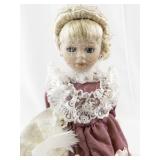 Victorian Style Porcelain Doll with Lace Dress and Bonnet