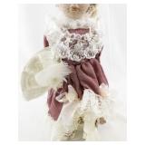 Victorian Style Porcelain Doll with Lace Dress and Bonnet