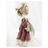 Victorian Style Porcelain Doll with Lace Dress and Bonnet