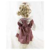 Victorian Style Porcelain Doll with Lace Dress and Bonnet