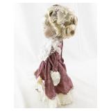 Victorian Style Porcelain Doll with Lace Dress and Bonnet