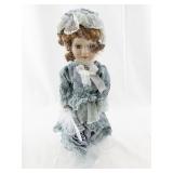 Porcelain Victorian Style Doll with Blue Dress and Veil
