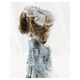 Porcelain Victorian Style Doll with Blue Dress and Veil