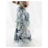 Porcelain Victorian Style Doll with Blue Dress and Veil