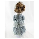 Porcelain Victorian Style Doll with Blue Dress and Veil