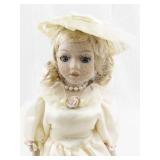 Porcelain Victorian-Style Doll with Lace Dress and Hat