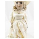 Porcelain Victorian-Style Doll with Lace Dress and Hat