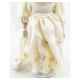 Porcelain Victorian-Style Doll with Lace Dress and Hat