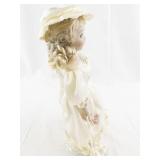 Porcelain Victorian-Style Doll with Lace Dress and Hat
