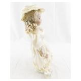 Porcelain Victorian-Style Doll with Lace Dress and Hat